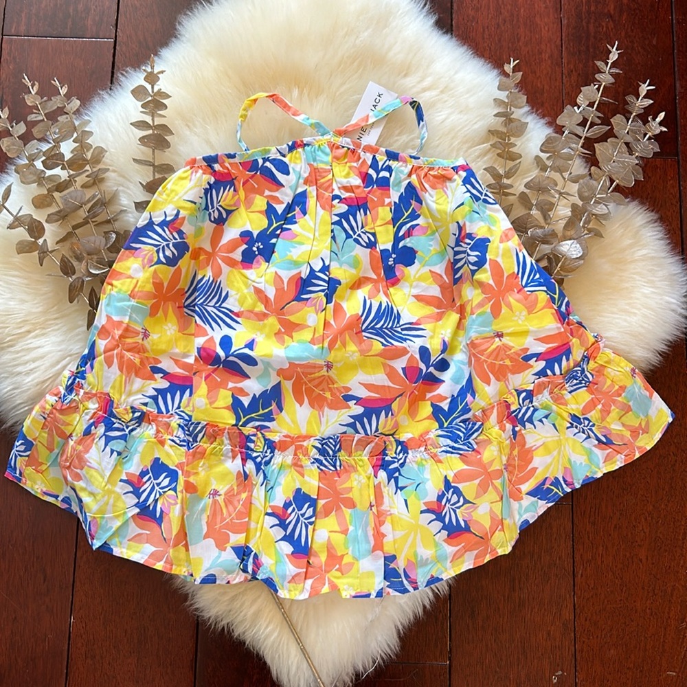 NWT Janie and Jack girls vibrant neon floral summer halter trapeze dress!